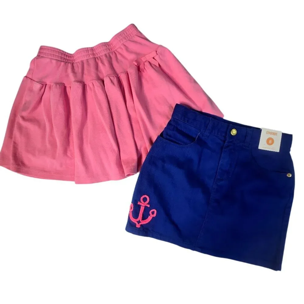 Gymboree Skort Set Kids 8 Blue Pink Nautical Anchor Bow Preppy‎ Coastal 2pc